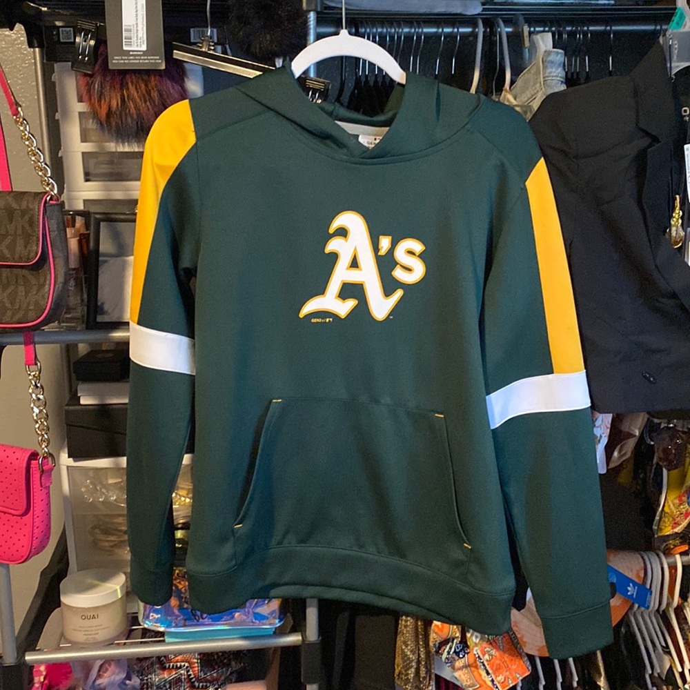 BRAND NEW ! A’s Boys sweat shirt size L green and yellow